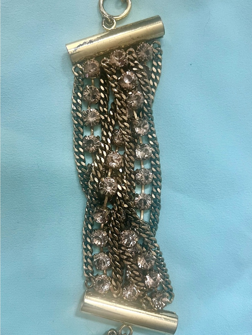 Vintage Gold Multistrand Chain Bracelet with pale Lavender Rhinestones